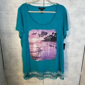 Style and Co. women’s T-shirt lace him coastal soft feminine aqua plus size ￼